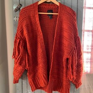 Boho and cozy -  Rust fringe knit cardigan